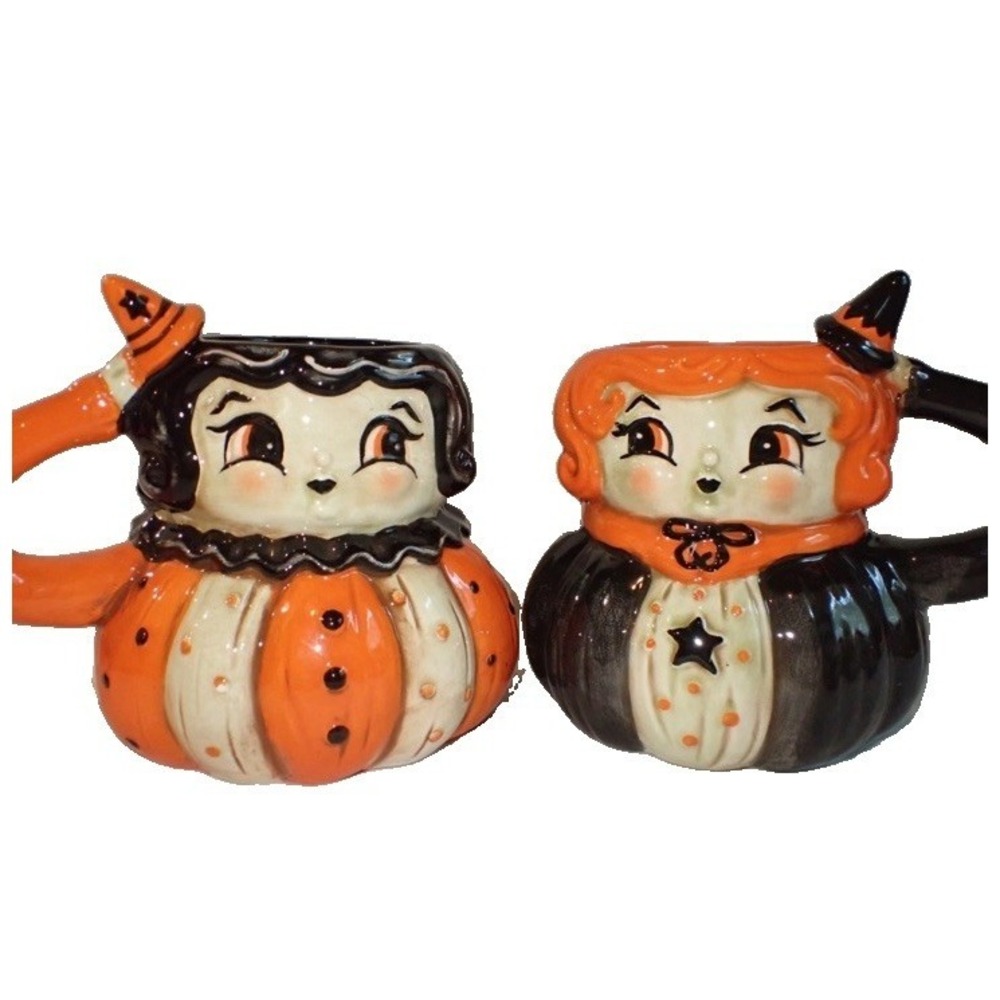 NEW Johanna Parker Transpac Halloween Fall Set Of 2 Witch Mugs